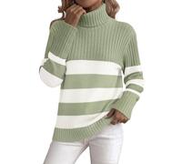 Zeagoo Damen Pullover Rollkragenpullover Winter Einfarbig Streifen Pulli | Elegant Casual Lose Cozy Knitted Sweater| Pullover mit gerippten Bündchen| Color Blocking Stylischer Pullover S-XXL