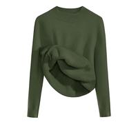 Zeagoo Damen Pullover Warm Fleece Strickpullover Damen Sweater Thermo Winterpullover Elegant Dicker Pullover Armeegrün S