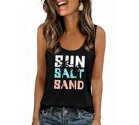 Zeagoo Damen Racerback Tank Top Ärmellos Sommer Oberteile Basic U-Ausschnitt Tops Lässig Frauen Tanktop Drucken Blusentop Schwarz-Farbige Buchstaben XXL