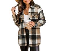 Zeagoo Kariert Jacke Damen Urban Style Hemdbluse Oversize Winter Herbst Hemdjacke Freizeit Übergangsjacke Retro Flanellhemd Braun XXL