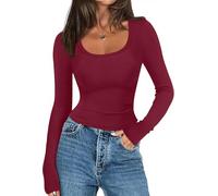 ZEAGOO Langarmshirt Damen Eng Ribbed Knit Top Rundhals Basic Stretch T-Shirt Herbst Slim Fit Cropped Pullover Y2K Oberteile XS-XXL