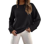 Zeagoo Pullover Damen Casual Rundhals Strickpullover Einfarbig Herbst Winterpullover Lockerer Strickpulli Langarm Flauschiger Sweater Schwarz L