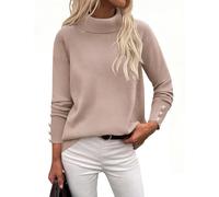 Zeagoo Pullover Damen Rollkragenpullover Langarm Elegant Strickpullover Warm Casual Gestrickt Pulli Winter Turtleneck Oberteil mit Metallknöpfen S-XXL
