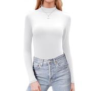 Zeagoo Rollkragenshirt Damen Langarmshirt Enges Basic Oberteile mit Rollkragen Slim Fit Rollkragenpullover Elegant Langarm Shirts Weiß XXL