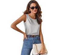 Zeagoo Seidentop Damen Elegant Satin Trägertop Rundhals Blusentop Ärmellose Tank Top Lang Satinbluse Hellgrau L