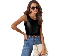 Zeagoo Seidentop Damen Satin Top Elegant Blusentop Schwarz Ärmellose Trägertop Rundhals Sommer Tanktop Läsige Satinbluse Basic Oberteile Schwarz S