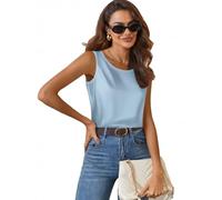 Zeagoo Seidentop Damen Satin Trägertop Rundhals Blusentop Ärmellose Läsige Tank Top Lang Satinbluse Elegant Top Satin Seide Hellblau L