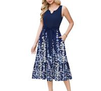 ZEAGOO Sommerkleid Damen Ärmellos Midikleid Casual V-Ausschnitt Kleid | Elegant Strandkleid|Freizeitkleid|Ärmelloses Kleid|Tunika Kleider|Elegant Wickellkleid|Floral C M