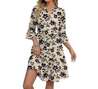 Zeagoo Sommerkleider Damen 3/4 Ärmel V-Ausschnitt Blumenkleid Casual Floral Kleid A-Linie Knielang Gestuftes Kleider Floral C 2XL