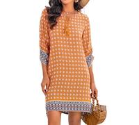 Zeagoo Sommerkleider Damen Bohemian Strandkleid Elegant Sommer Casual Blumen Kurzes Kleid Midikleid Freizeitkleider Mode Dress Orange XXL
