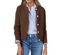 Zeagoo Strickjacke Damen Brown Langarm Cardigan Rundhals Knöpfen Strick Jacke Open Front Strick Sweater Elegant Strickjacken für Damen Braun XXL