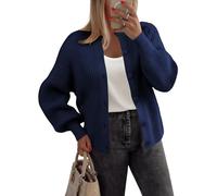 Zeagoo Strickjacke Damen Herbst Cardigan Elegant Rundhalsausschnitt Strickjacken Kurz Langarm Grobstrick Cardigan Winter Casual Open Front Sweater Navyblau S