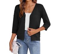 Zeagoo Strickjacke Damen mit Knöpfen und V Ausschnitt Leichte und sommerliche Cardigan Damen Eleganter Bolero Schwarz M