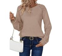 Zeagoo Strickpullover Damen Langarm Rundhals Pullover Winter Strickpulli Elegant Locker Ajour Muster Sweater Weich Warm Herbst Strickpullover Khaki XL