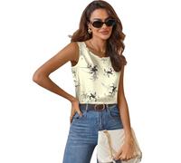 Zeagoo Top Damen Rundhals Seidentop Elegant Oberteile Sommer Tank Top Läsige Trägertop Ärmellose Satinbluse Blumendruck XL