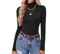 Zeagoo Tshirt Damen Basic Stretch Tops Elegant Slim Fit Rollkragen Shirt | Langarmshirt Damen | Stretch Unterziehshirt | Dünne Rollkragenpullover | Einfarbig Unterziehrolli | Herbst Winter XS-XXL