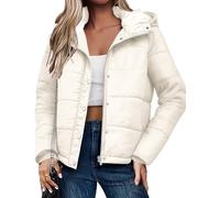 Zeagoo Wintermäntel Damen Warme Winterjacke Kurze Steppmantel Leichte Steppjacke Übergangsjacke mit Kapuze Parka mit Taschen Beige M