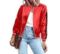 Zeagoo Womens Classic Casual O Neck Long Sleeve Zip Up Bomber Flight Jacket Coat Red XXL