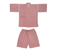 ZEALMAX Damen Kimono Japanisches Hemd und kurzen Pyjamas, Baumwolle Loungewear Lounge Set Spa Bademantel, rote Wellen