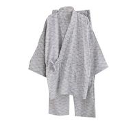 ZEALMAX Kimono japanisches Hemd und Hose, Baumwolle Leinen Loungewear Lounge Set Spa Bademantel, graue Wellen