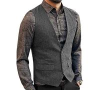 Zeattall Herren-Anzugweste aus Tweed, Wolle, einreihig, schmale Passform, Weste, grau, X-Large