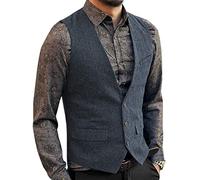 Zeattall Herren-Anzugweste aus Tweed, Wolle, einreihig, schmale Passform, Weste, Light Navy, Medium