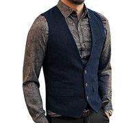Zeattall Herren-Anzugweste aus Tweed, Wolle, einreihig, schmale Passform, Weste, Marineblau, X-Large