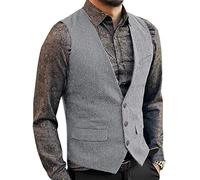 Zeattall Herren-Anzugweste aus Tweed, Wolle, einreihig, schmale Passform, Weste, silber, X-Large