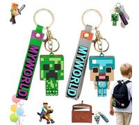 Zeaying 2 Stück 3D Puppe Schlüsselanhänger, Cartoon Kieselgel Schlüsselanhänger, Cartoon Image keychain für Unisex, Blau und Grün
