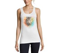 Zebra Portrait with Colorful Splash Damen Baumwolle Tank Top T-Shirt Weiß, weiß, XL