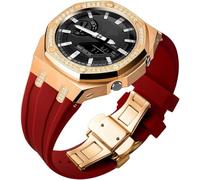 ZEDEVB Uhrengehäuse mit Diamanten, Fluorkautschuk-Armband, Mod Kit, für GA-2100/2110 Armband-Nachrüstsatz, Herren-Uhren, Uhrenarmband, Edelstahl, Metall, 3D-Diamant-Lünette, Ersatzband, Einheitsgröße,