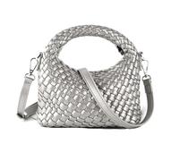 ZEDIUH Gewebte Geldbörse für Frauen, kleine Crossbody-Tasche mit abnehmbarem Schultergurt, Mädchen-Handtasche mit Tragegriff oben, silber