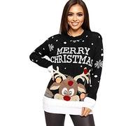 ZEE Fashion Frauen Unisex Rudolph Print 3D-Pom Pom Nase Weihnachtspullover Sweater
