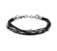 Zeeme Stainless Steel Armband Leder schwarz mit Stahlkugeln 19,5+2cm lang Einheitsgröße