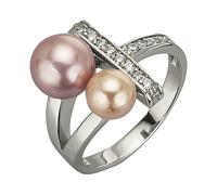 ZEEme Ring Pearls Silber 925 mit 2 Muschelkernperlen und weißem Zirkonia glänzend Größe 52 Damen