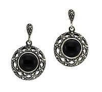 Paar Ohrhänger ZEEME "Silber 925 oxydiert mit schwarzem Achat 8mm", schwarz (schwarz, schwarz), Ohrringe, Damen, one-size, Silber 925 (Sterlingsilber) (010326-0) schwarz, schwarz