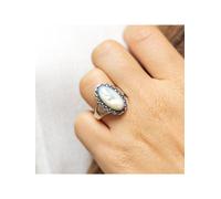 Fingerring ZEEME "Silber 925 oxydiert mit weißem Perlmutt und 18 Markasit-Steinen" Gr. 52, schwarz, Fingerringe, Damen, 052 (16,6), Silber 925 (Sterlingsilber), Fingerring (073776-52) schwarz