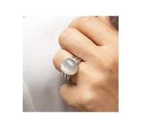 Fingerring ZEEME "Silber 925 rhodiniert mit echtem Mondstein 16x12mm" Gr. 60, weiß, Fingerringe, Damen, 060 (19,1), Silber 925 (Sterlingsilber), Fingerring (025789-60) weiß