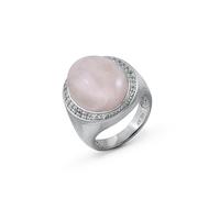 Fingerring ZEEME "Silber 925 rhodiniert mit echtem Rosaquarz und Zirkonia" Gr. 20, weiß, Fingerringe, Damen, 020 (63,7), Silber 925 (Sterlingsilber), Fingerring (76866849-20) weiß