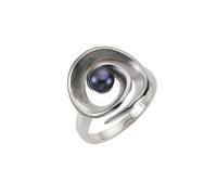 Zeeme Pearls Ring 925/- Sterling Silber Perle Schwarz Matt/Glanz (Größe: 060 (19,1))