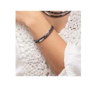 Zeeme Stainless Steel Armband Edelstahl 2-reihig mit Hämatit-Steinen 17,5+3cm lang Einheitsgröße