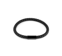 Zeeme Stainless Steel Armband Edelstahl Leder schwarz 21cm Einheitsgröße