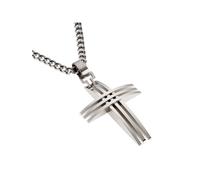 Kette mit Anhänger ZEEME "Edelstahl mit Kreuz-Anhänger 50cm lang", grau, Halsketten, Herren, 50cm, Edelstahl, L: 50 B: 27mm, glänzend, B:27mm (554019-0) grau