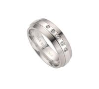 Zeeme Stainless Steel Ring Edelstahl glanz/matt mit weißem Zirkonia V 1/2