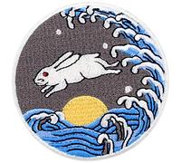 ZEGIN Aufnäher, bestickt, Design: Kaninchen mit dem Mond steigt Meer, 7,5 x 7,5 cm, Rund, Embroidered Patch, Patch, 1 Stück