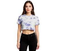 ZEGY Damen Crop-Top im Batik-Look Baumwoll-Shirt T-Shirt 1075 Lila/Weiß M
