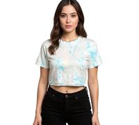ZEGY Damen Crop-Top im Batik-Look Baumwoll-Shirt T-Shirt 1075 Weiß/Blau L