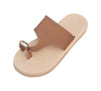 Zehenstegsandalen aus Jute mit Struktur - bequeme, flache Slipper für Strand und Sommer - ideal zum Hineinschlüpfen (Khaki, 37)