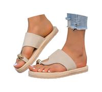 Zehenstegsandalen aus Jute mit Struktur - bequeme, flache Slipper für Strand und Sommer - ideal zum Hineinschlüpfen (Beige, 38)