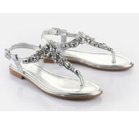 Zehentrenner BUFFALO "KIRA ICE", Damen, Gr. 39, silber (silberfarben), Lederimitat, Schuhe Zehentrenner, Riemchensandale, Sommerschuh, Urlaubsandale, Memory Foam Innensohle (95721053-39)